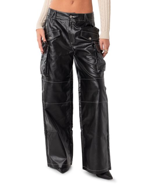 Edikted Black Faye Faux Leather Cargo Pants