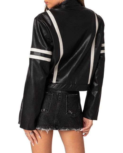 Edikted Rockstar Oversize Faux Leather Jacket in Black