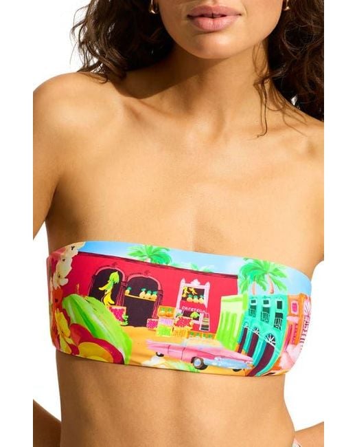 Seafolly Black Print Bandeau Bikini Top