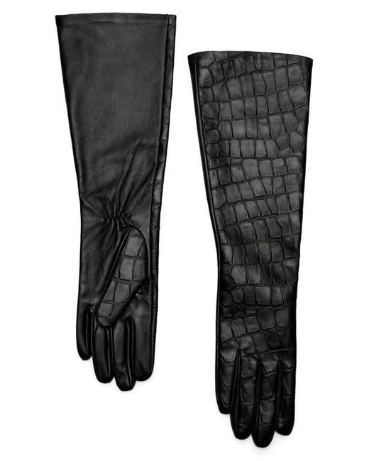 Mango Black Selection Long Croc Embossed Leather Gloves