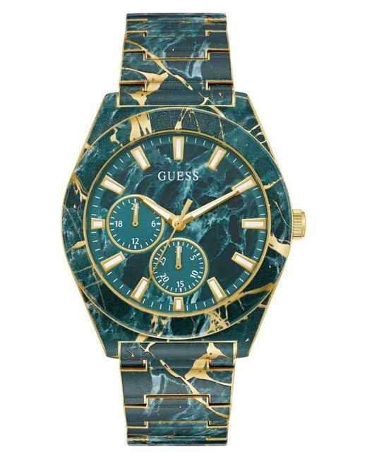 Guess Green Marbled Multifunction Bracelet Watch, 44Mm for men