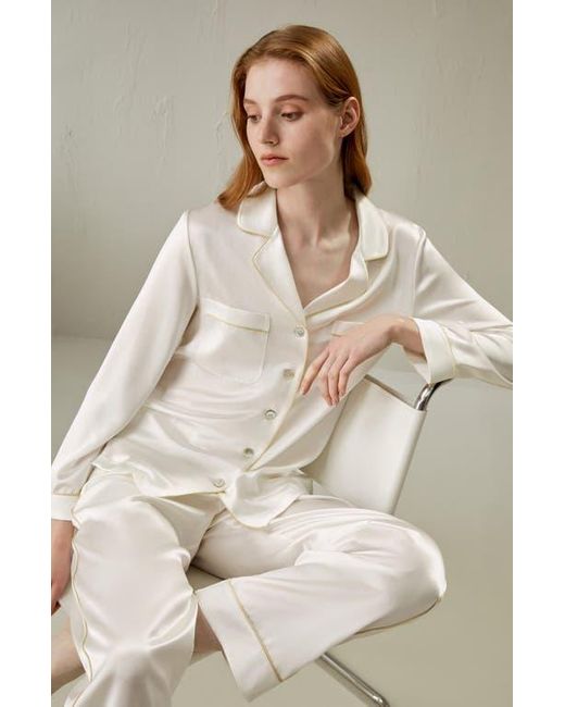 LILYSILK White Piping Silk Pajamas Set