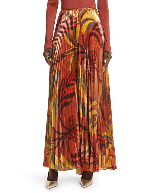 Johanna Ortiz Orange Beyond Convention Metallic Floral Pleated Maxi Skirt