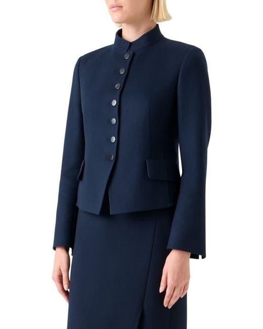 Akris Blue Fitted Virgin Wool Flannel Jacket