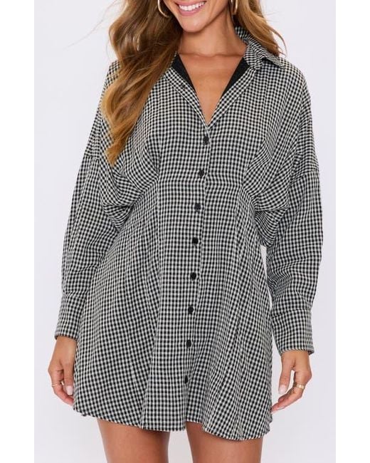 ワンピース Checked Shirt Mini Dress Vici Collection Lara Check Long Sleeve Mini Shirtdress in