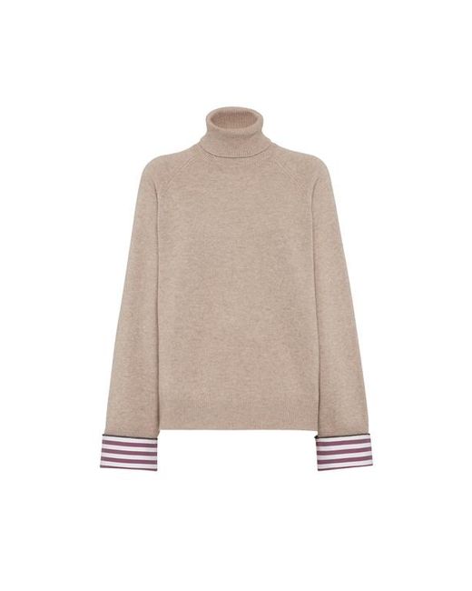 Brunello Cucinelli Natural Turtleneck Sweater With Monili