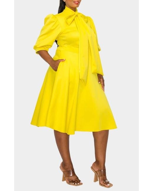 L I V D Yellow Carina Donna Fit & Flare Midi Dress