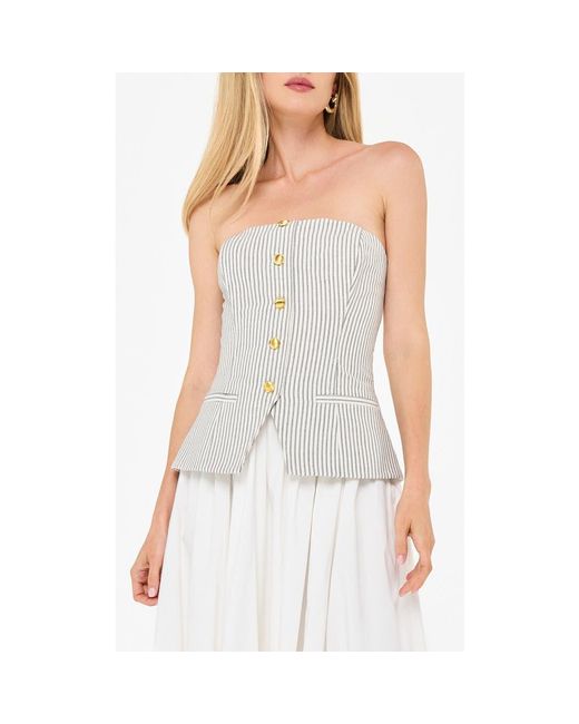 Cami NYC White Nineveh Stripe Strapless Cotton & Linen Top