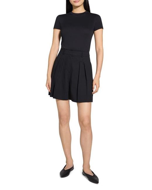 Theory Black Pleated Linen Blend Shorts
