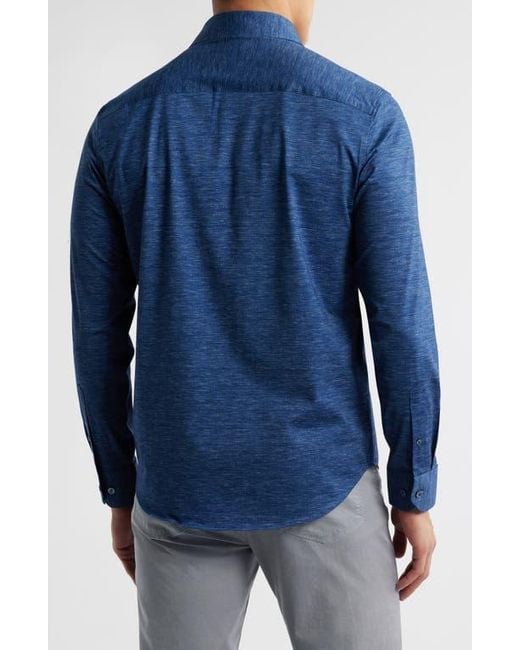 Bugatchi Blue James Ooohcotton Space Dye Button-Up Shirt for men