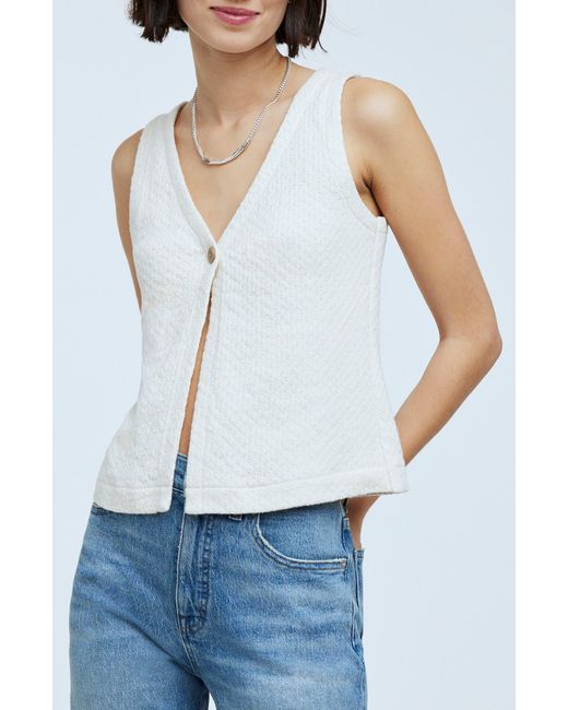 Madewell White Pointelle Single Button Vest