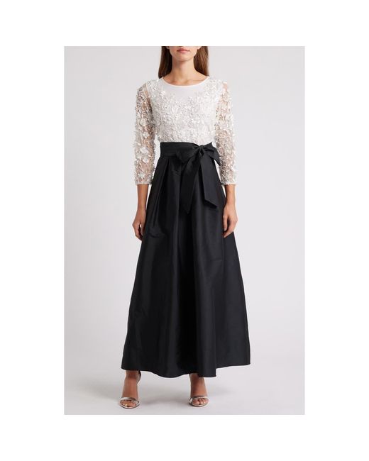 Pisarro Nights Black 3D Floral Bodice Beaded Gown