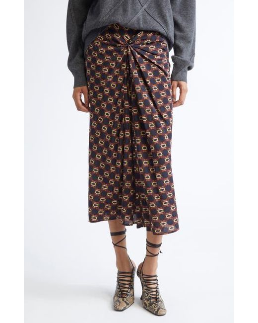 Dries Van Noten Brown Smila Tie Print Gathered Silk Maxi Skirt