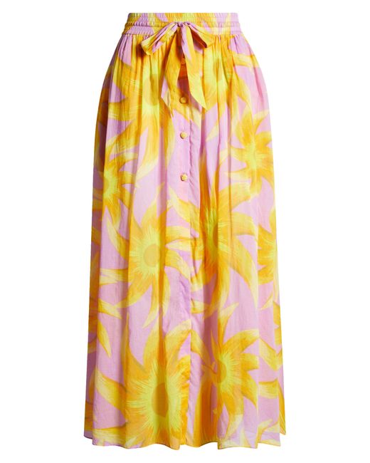 Farm Rio Orange Sunny Side Cotton Cover-up Maxi Skirt