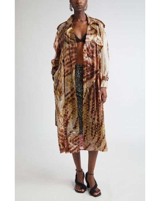 Dries Van Noten Risto Orchid Print Studded Sheer Trench Coat