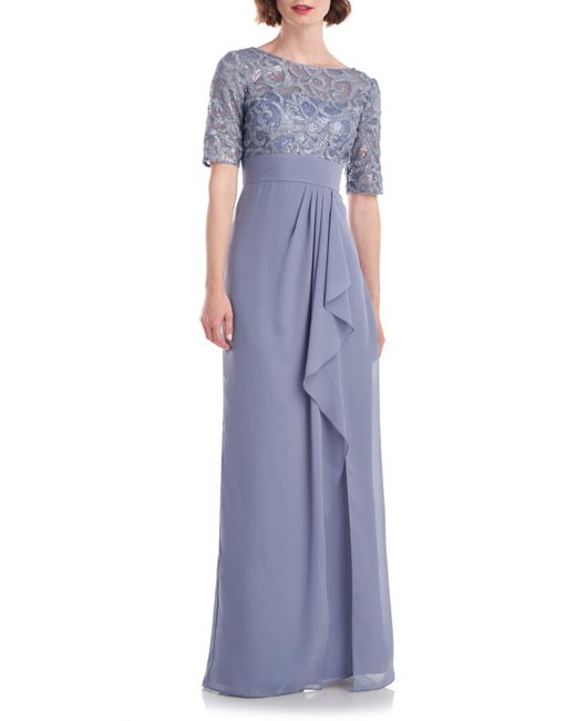 JS Collections Blue Meg Embellished Ruffle Gown