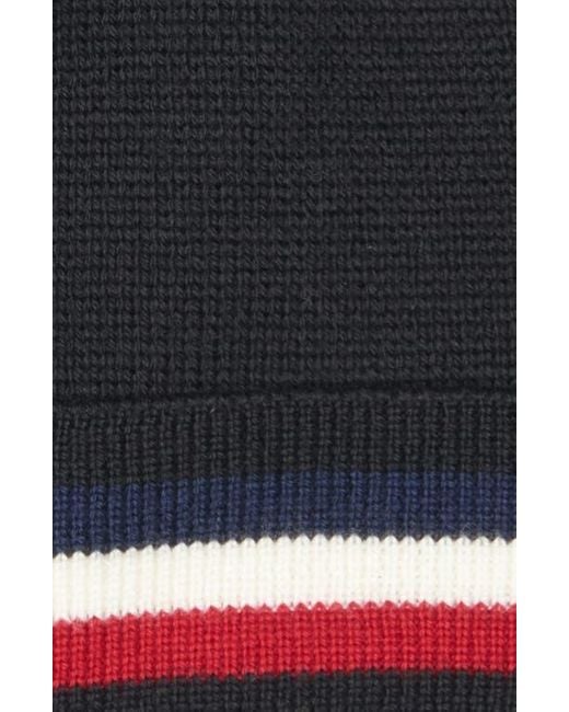 Moncler Black Tricolor Stripe Virgin Wool Beanie for men
