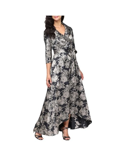 Alex Evenings Black Floral Jacquard High-Low Gown
