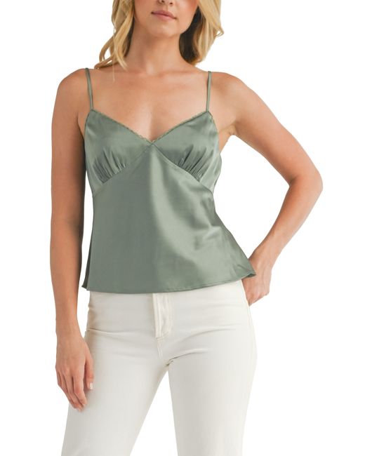 All In Favor Green Lace Trim Satin Camisole In At Nordstrom, Size X-small