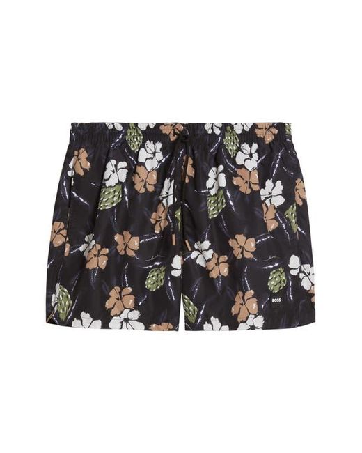 Boss Blue Piranha Floral Swim Trunks for men
