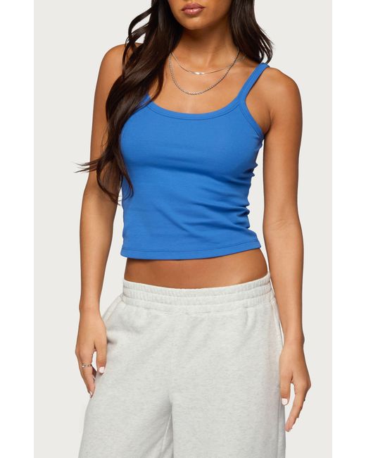 Edikted Blue Basic Babe Stretch Cotton Crop Camisole