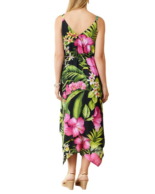 Tommy Bahama Green Grand Villa Floral Print Handkerchief Hem Dress