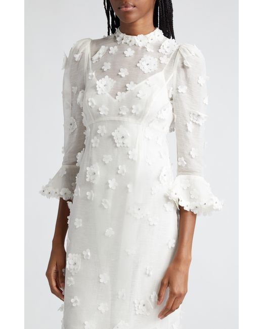 Zimmermann White Matchmaker Lift Off Embellished Linen & Silk Midi Dress