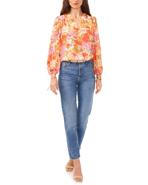 Vince Camuto Orange Floral Print Ruffle Top