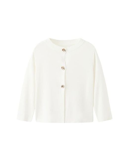 Mango White Front Button Cardigan