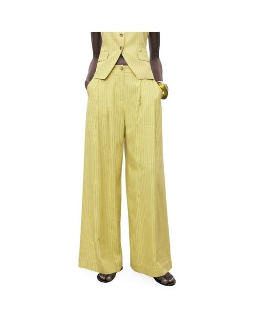 Mango Yellow Luce Stripe Wide Leg Pants