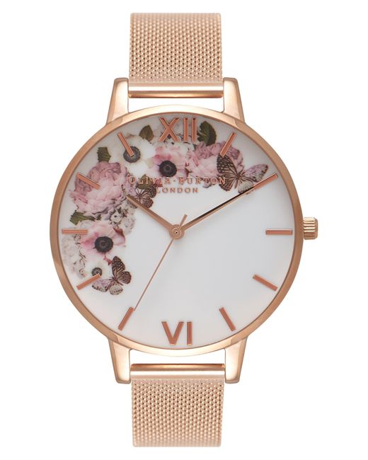 Olivia Burton Gray Signature Florals Mesh Bracelet Watch