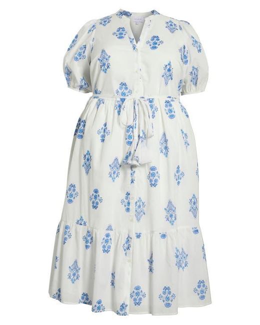 Sugarlips White Yila Floral Beth Tiered Cotton Midi Dress