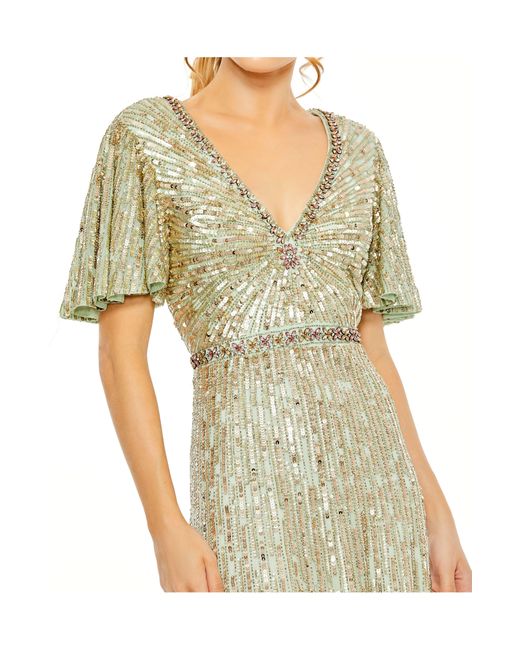 Mac Duggal Starburst Sequin Flutter Sleeve A-line Gown in White | Lyst