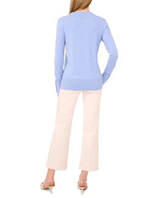 Halogen® Blue Button Cuff Crewneck Sweater