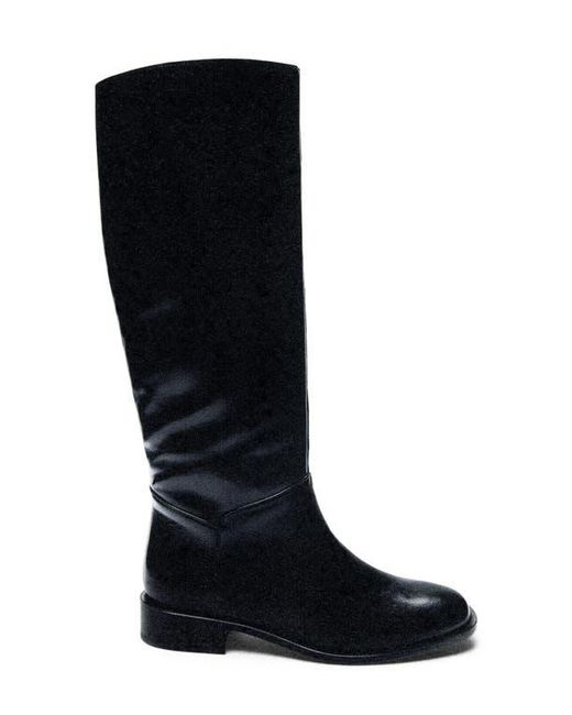 Mango Black Leather Knee High Boot