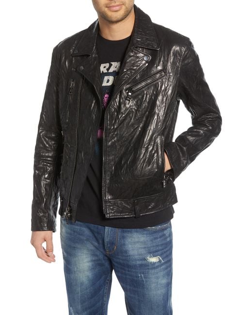 John Varvatos Regular Fit Lambskin Leather Biker Jacket in Black for