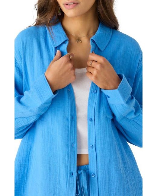 O'neill Sportswear Blue Leni Oversize Cotton Gauze Button-Up Shirt