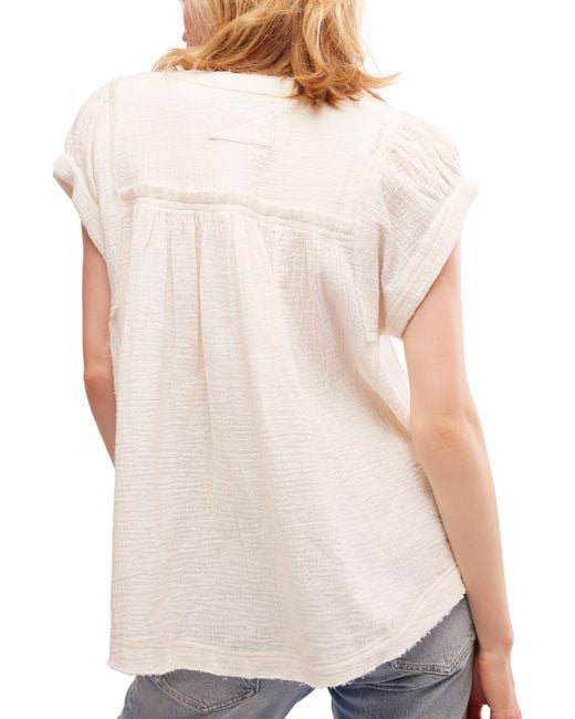 Free People White Horizons Double Cloth Top