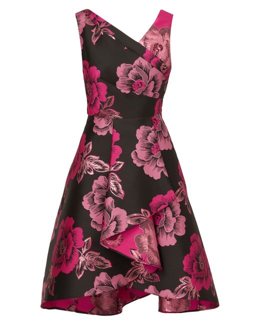 Adrianna Papell Red Floral Jacquard High-low Dress