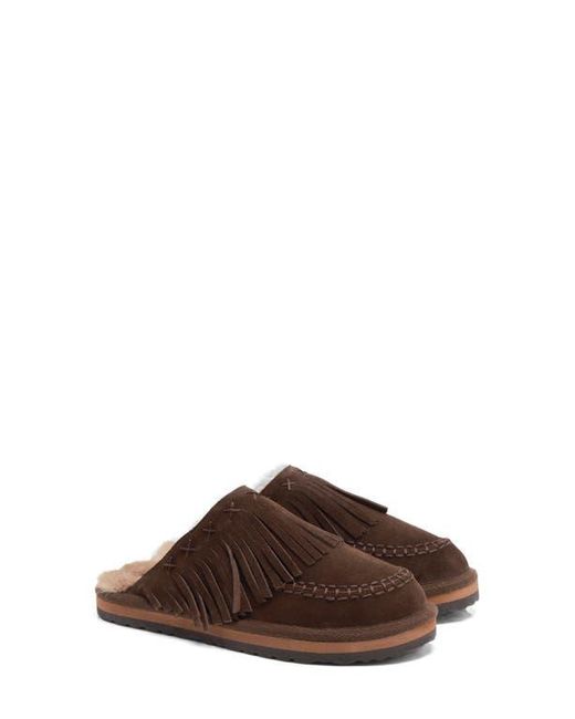 Free People Brown Fallon Fringe Faux Fur Mule Slipper