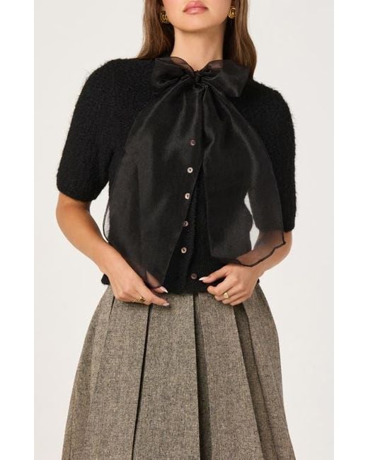 Astr Black Organza Bow Mixed Media Sweater