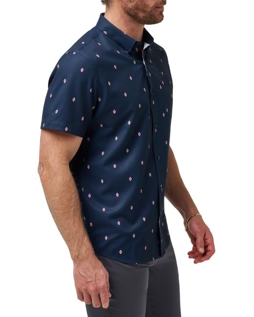 Travis Mathew Blue Lava Bed Diamond Print Short Sleeve Stretch Button-up Shirt for men