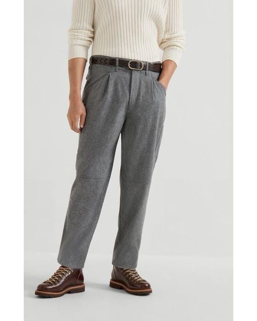 Brunello Cucinelli Gray Virgin Wool Flannel Trousers for men
