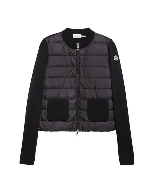 Moncler Black Virgin Wool Knit & Quilted Down Cardigan