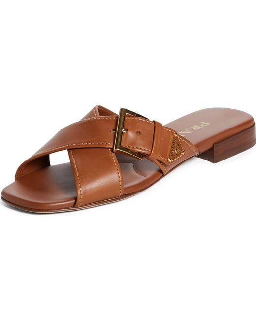 Prada Brown Square Toe Flat Sandal