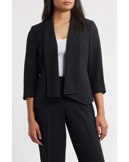 Kasper Black Shawl Collar Open Front Jacket