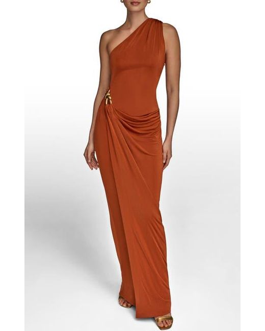 Donna Karan Red One-Shoulder Stretch Jersey Gown
