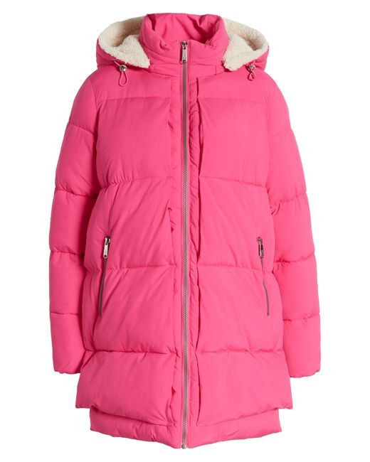 Sam Edelman Pink Puffer Jacket With Removable Faux Shearling Trim
