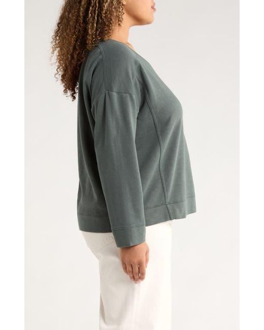 Eileen Fisher Gray Ballet Neck Boxy Organic Cotton Terry Top