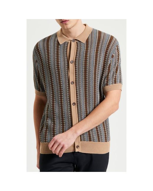 Ben Sherman Gray Textured Stripe Knit Button-Up Shirt for men